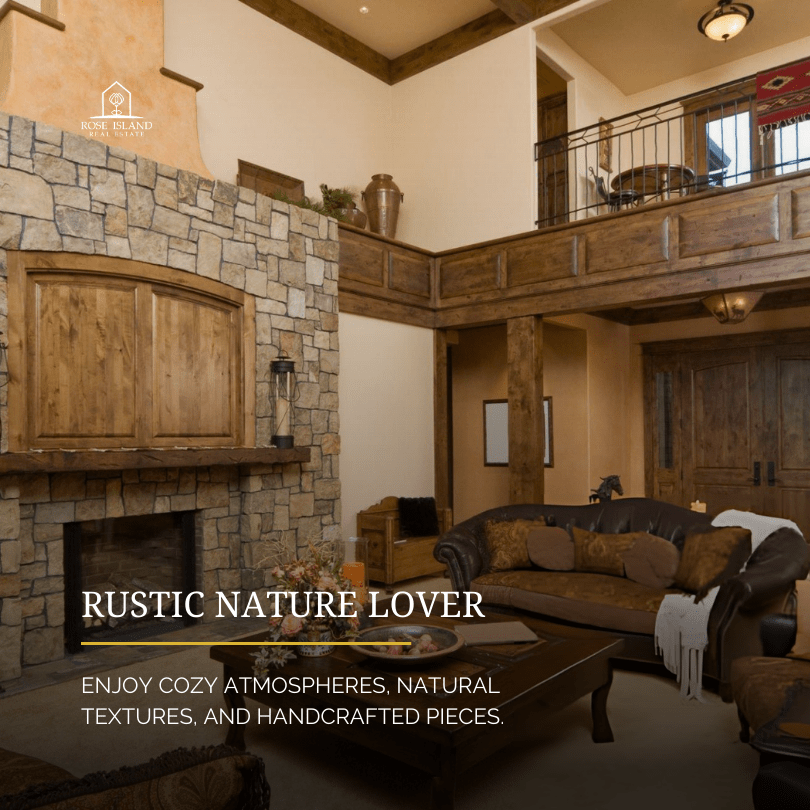 Rustic living room with wooden beams and cozy fireplace